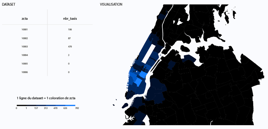 Les positions des taxis sont identifiées au niveau des codes postaux