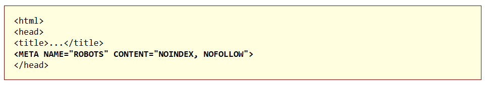 Exemple de l'utilisation de la balise HTML <meta> pour s'opposer au moissonnage