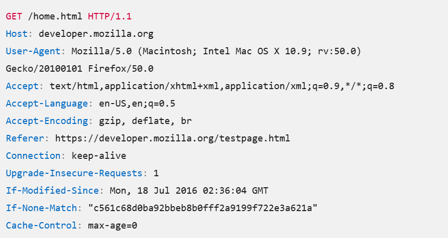 Exemple des informations contenues dans la couche applicative du protocole HTTP/1.1