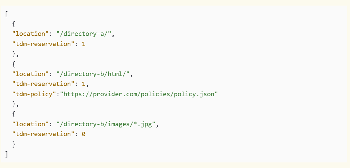 Exemple type d'un fichier "tdmrep.json" tiré de la documentation du protocole