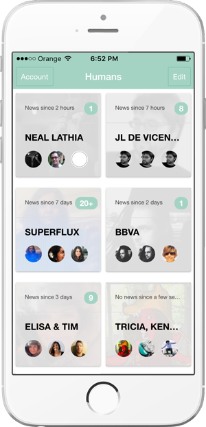 Vue de l'interface de l'application Human